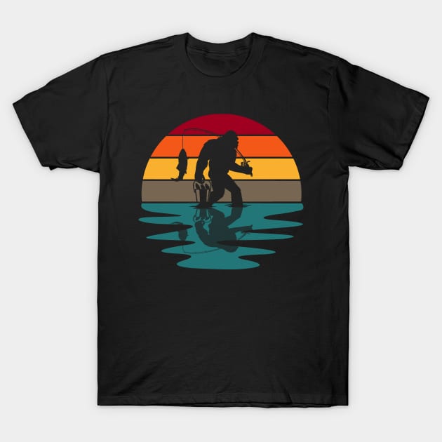 Bigfoot Fishing Retro Funny Fishing Gift T-Shirt by Biden's Shop